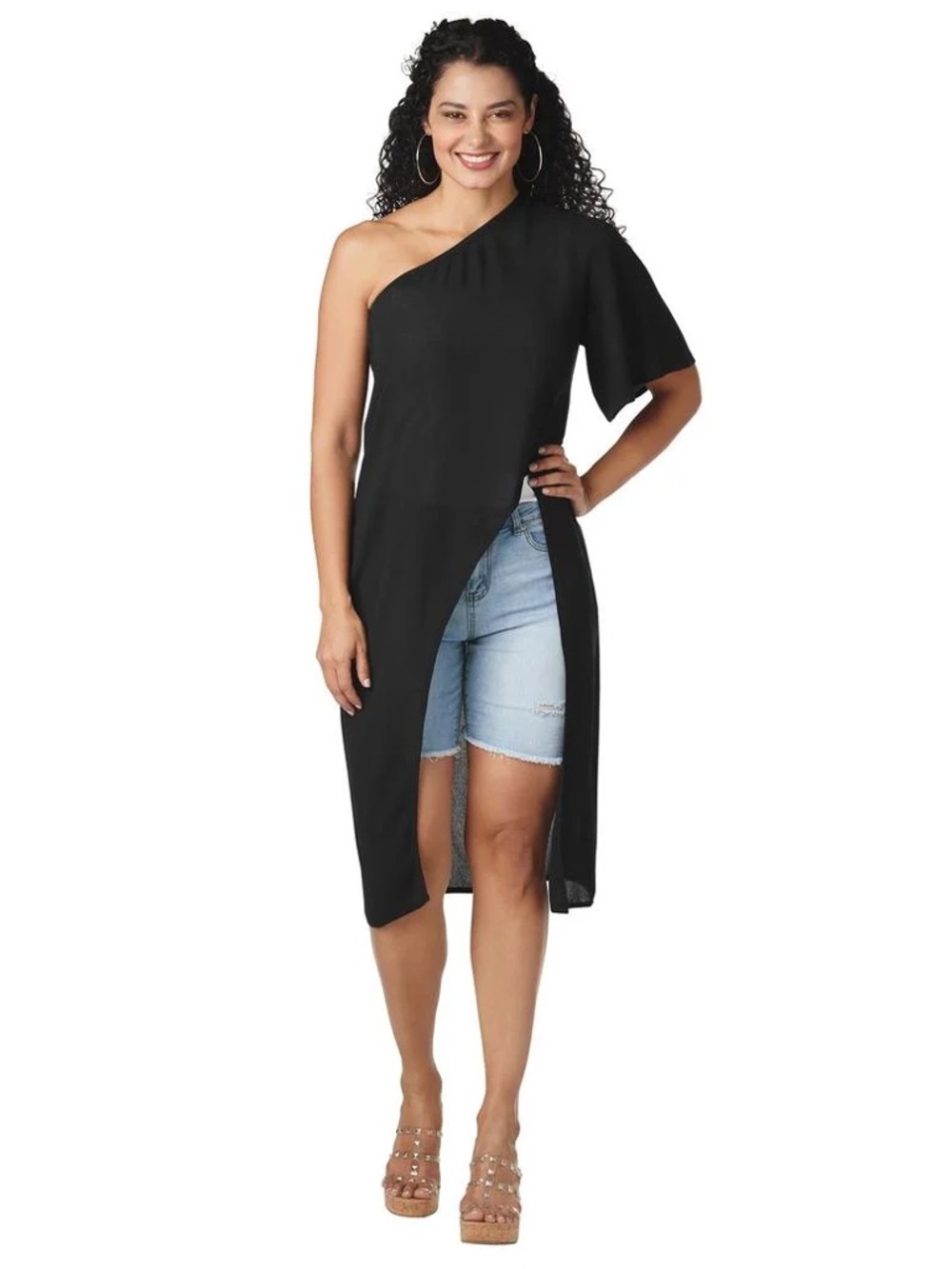 K Jordan Black One-Shoulder Asymmetric Top
